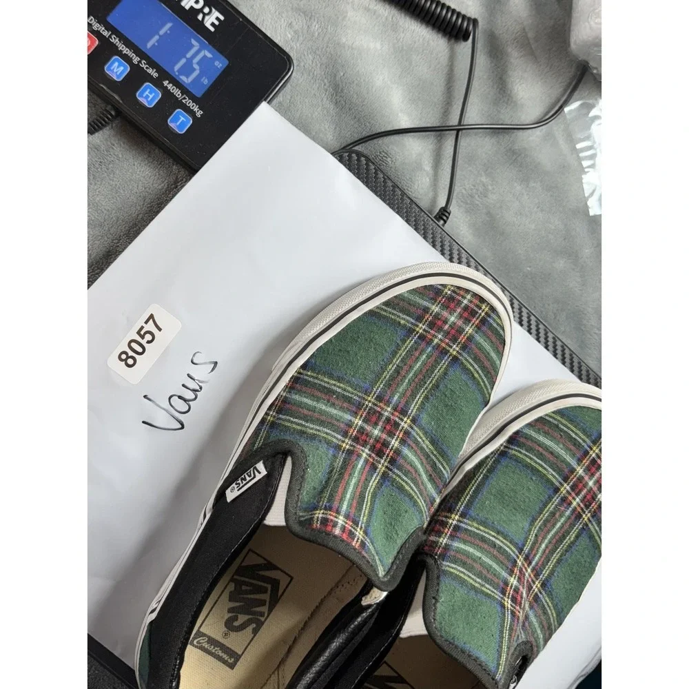 Vans Slip On Shoes Mens Size 6 Womens 7.5 Plaid Custom Classic Skate‎ Sneakers